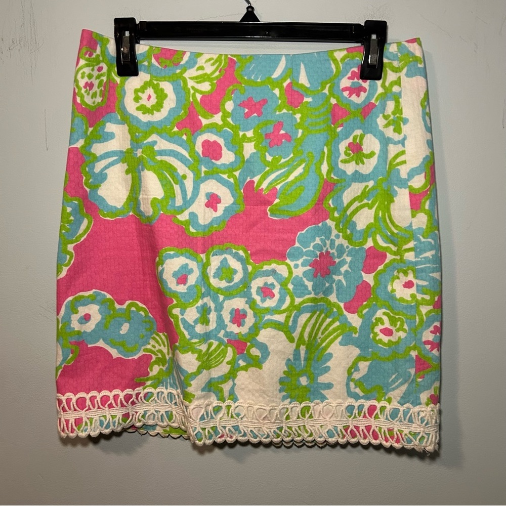 Lilly Pulitzer It’s a Delicacy Print Lavender Lace Trim Mini Skirt Size 4